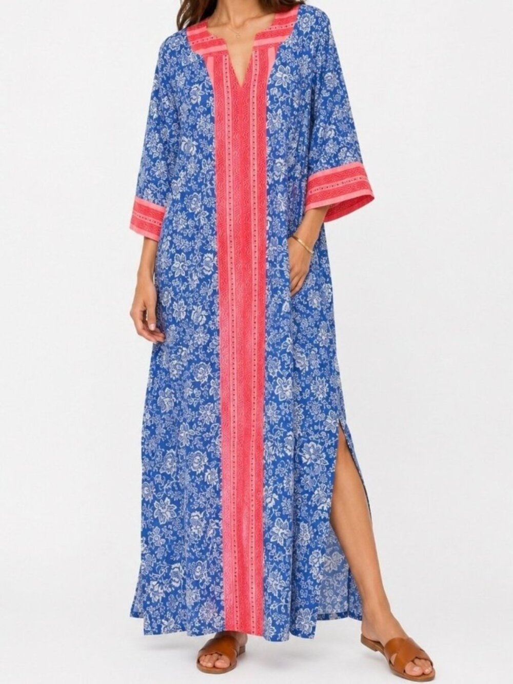 Tuckernuck Blue Chintz Maxi Caftan NWT Size L Cotton Floral Resort Dress